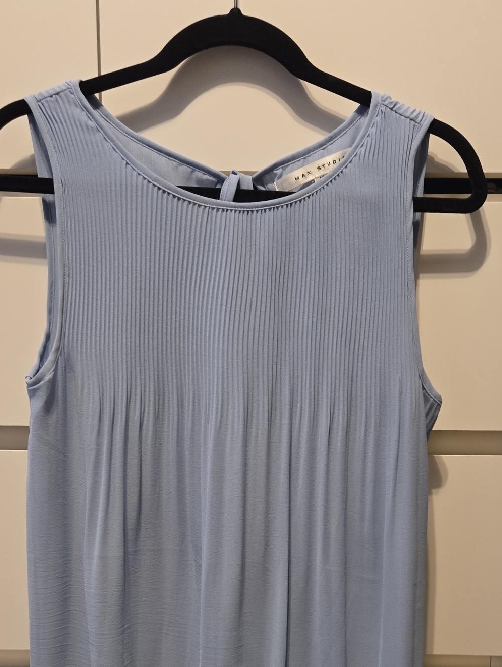 Max Studio Pale Blue Pleated Yoke Sleeveless Top